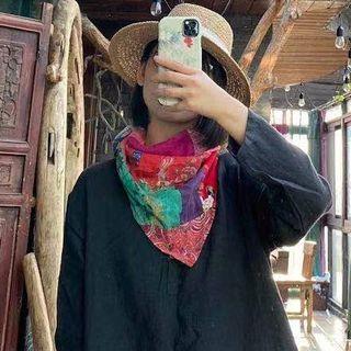 Print Scarf Red & Green & Purple - One Size