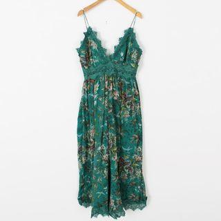 Lace Trim Printed Spaghetti Strap Jumpsuit