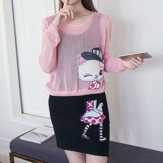 Set: Cat Print Sweater + Printed Tank Dress
