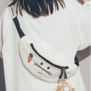 Embroidered Fleece Sling Bag