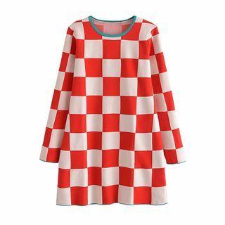 Check Knit Mini A-line Dress