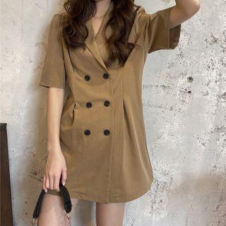 Double-breasted Short-sleeve Mini Collared Dress