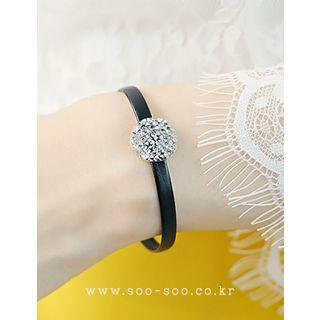 Rhinestone Pendant Faux-leather Bracelet
