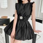 Sleeveless Ruffle Trim Mini Dress / Belt