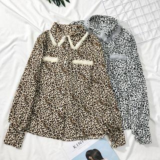 Furry-trim Leopard-print Shirt