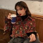 Long-sleeve Floral Corduroy Shirt Vintage Red - One Size
