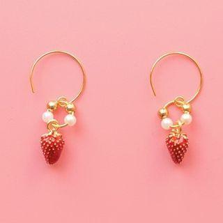 Strawberry Faux Pearl Dangle Earring 1 Pair - Gold & Red - One Size