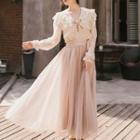 Set: Lace Shirt + A-line Maxi Skirt