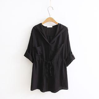 Plain Drawstring Waist Hooded Jacket