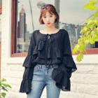 Long-sleeve Tie-front Tiered Top