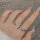 Rhinestone Beaded Ring Silver & White - One Size
