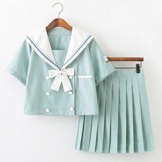 Double Breasted Shirt / Pleated Skirt / Cardigan