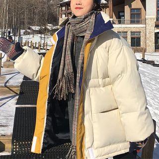 Color Block Padded Coat As Shown In Figure - One Size