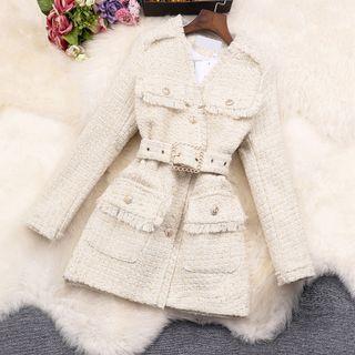 Single Breasted Tweed Blazer With Belt