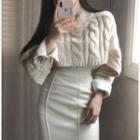 Cropped Cable Knit Sweater Almond - One Size