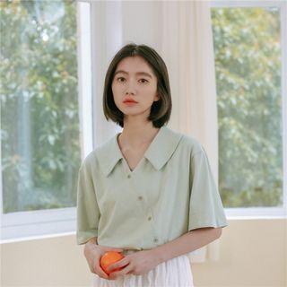 Peter Pan Collar Diagonal Breasted T Shirt