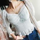 3/4-sleeve Lace Blouse White - One Size