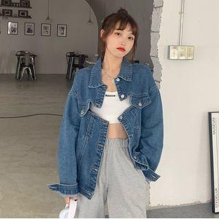 Irregular Cutout Denim Jacket Denim Blue - One Size