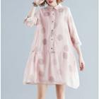 3/4-sleeve Pattern Shirt Dress Mauve Pink - One Size