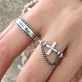 925 Sterling Silver Cross & Chain Ring As Shown In Figure - One Size
