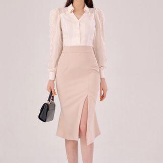 Set: Sheer Blouse + Fitted Skirt
