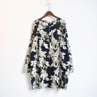 Floral Print Buttoned Long Sleeve Dress