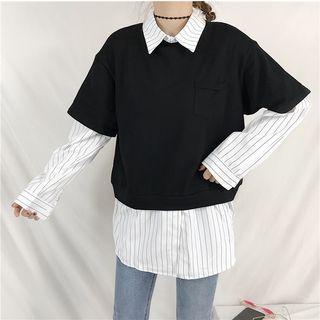 Loose-fit Mock Two Piece Striped Top