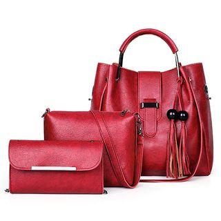 Set: Faux Leather Shoulder Bag + Crossbody Bag + Long Wallet