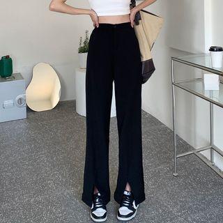 High-waist Plain Hem Slit Pants