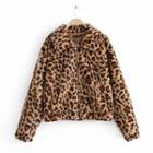 Leopard Print Fluffy Zip Jacket