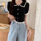 Short-sleeve Collar Ruffle Trim Top