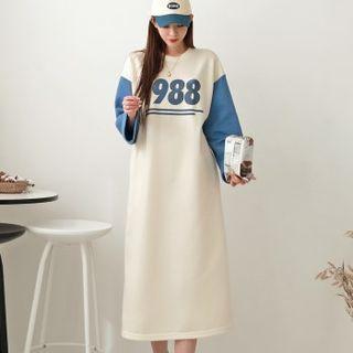 Contrast-sleeve Letter Midi T-shirt Dress