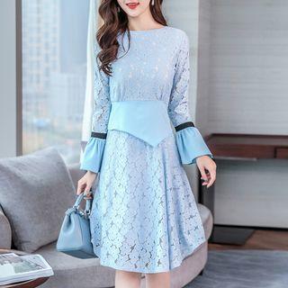Bell Sleeve Panel Lace A-line Dress