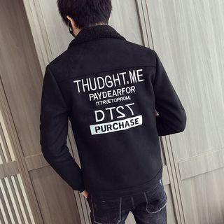 Lettering Faux Suede Zip Jacket
