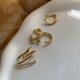Rhinestone Alloy Cuff Earring / Layered Alloy Cuff Earring