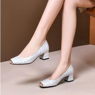 Croc Grain Block Heel Pumps