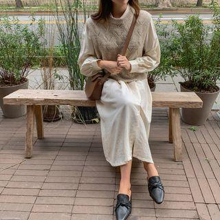Alpaca Blend Pointelle Knit Vest Mocha - One Size