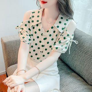 Short-sleeve Cold-shoulder Dotted Shirt