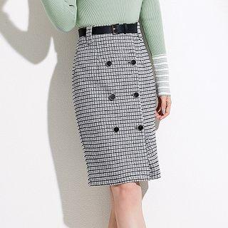 Plaid Double Breasted Fitted Skirt