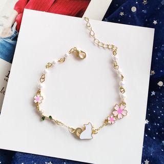 Alloy Cat & Flower Bracelet 1 Pc - Bracelet - One Size
