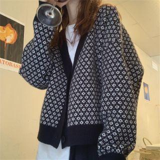 Contrast Trim Floral Cardigan Black - One Size