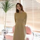 Pleated Tie-waist Midi Dress
