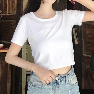 Round-neck Plain Skinny Crop Top