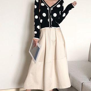 Dotted Cardigan / Midi A-line Skirt