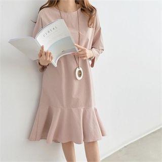Ruffle-hem Cotton Midi Dress