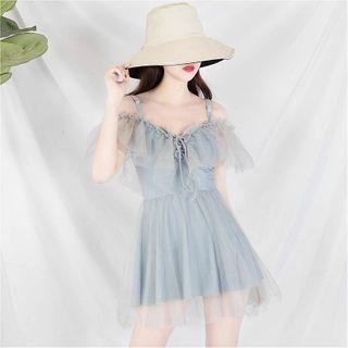 Cold Shoulder Mesh Swim Dress