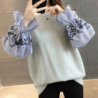 Bell-sleeve Embroidered Pullover
