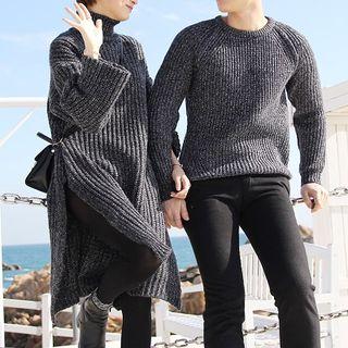 Couple Matching Plain Long-sleeve Sweater / Long-sleeve Dress