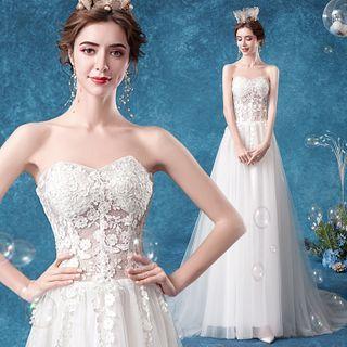 Embroidered A-line Tube Wedding Gown