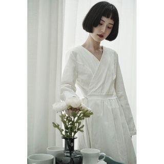 Long-sleeve Wrap Midi A-line Dress As Shown In Figure - One Size